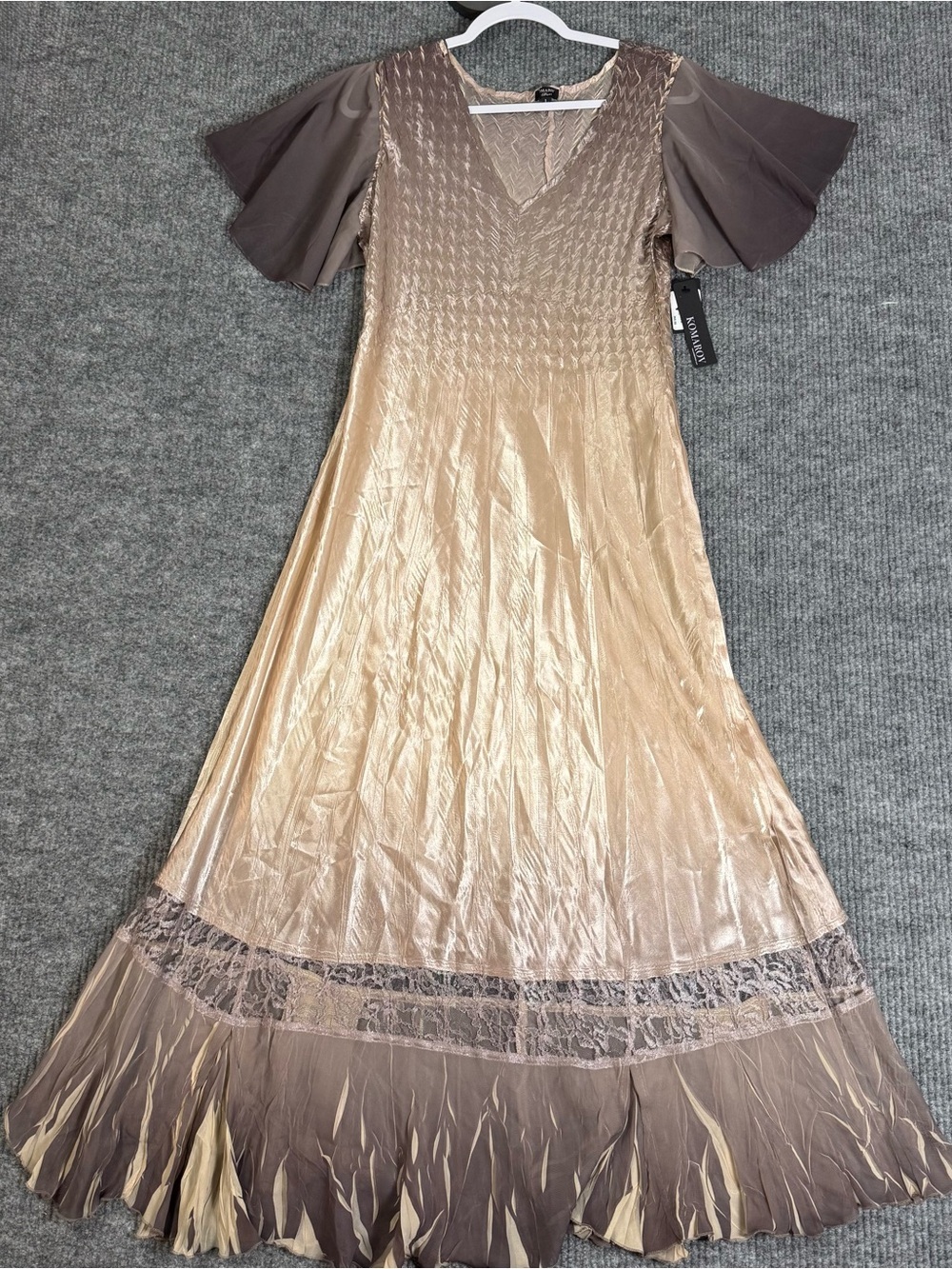 Komarov Metallic Champagne Maxi Dress with Flutter Sleeves - Picture 7 of 12
